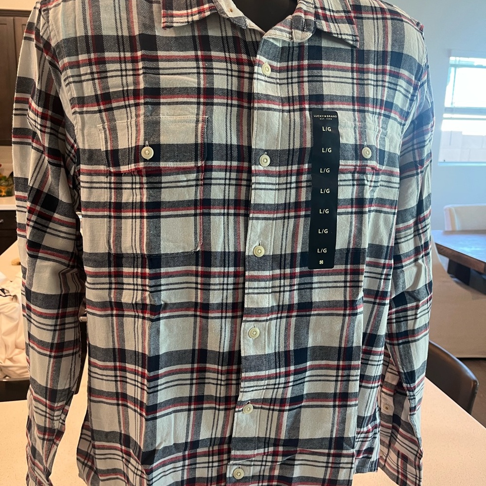 Lucky Brand Red and Blue Plaid Casual Shirt Men’s Large New